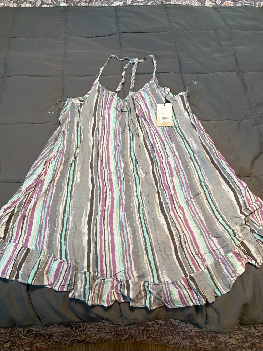 Striped Ruffle-Hem Spaghetti Strap Dress - Picture 6 of 7